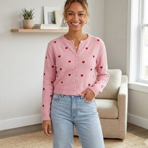 Major Major Knit Cardigan Sweater in Pink with Hearts Women’s Size S NWT